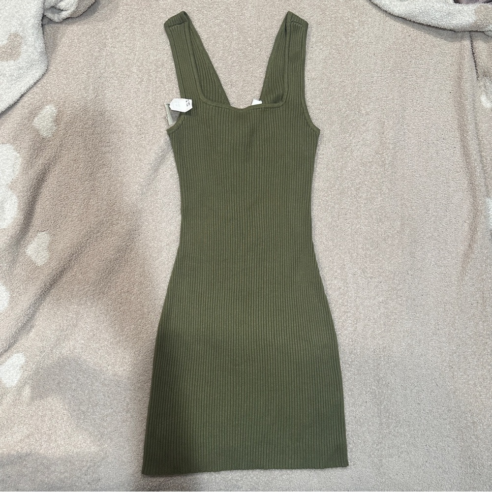 Abercrombie & Fitch Green Ribbed Mini Dress